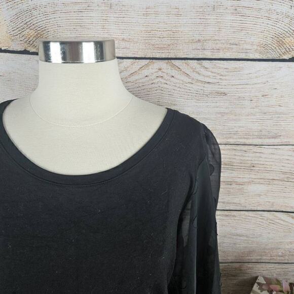 Tahari Polka Dot Sleeve Scoop Neck Jersey Top Black Size Extra Large - Picture 2 of 7
